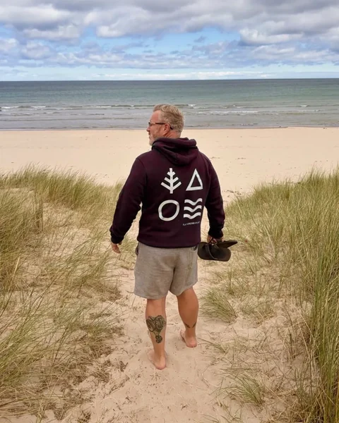 Danny wearing Flat Horizons in Bamburgh Beach, Northumberland
